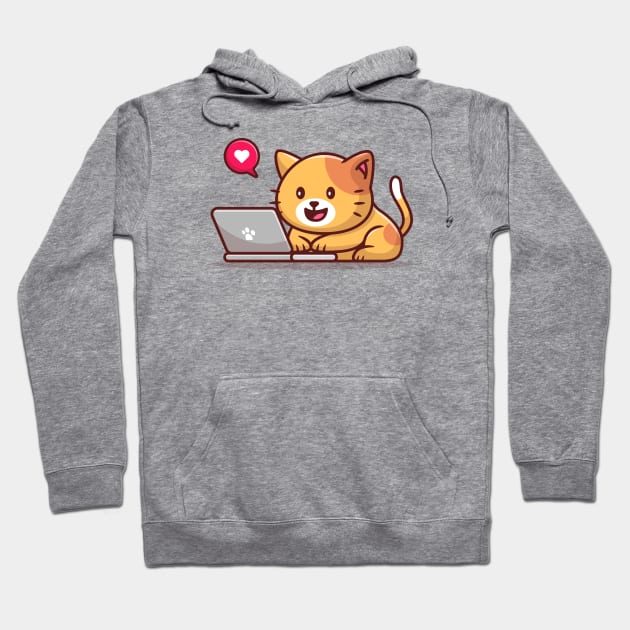 Cute Cat Operating Laptop Hoodie by Catalyst Labs